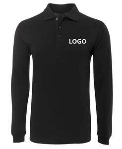 Polo à manches longues pour homme, noir, en coton Oxford, décontracté, boutonné, avec logo imprimé, respirant, style tissé - Product Image 3