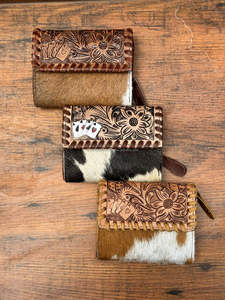 ใหม่จริงทําด้วยมือTooledผมบนของแท้หนังTrifoldกระเป๋าสตางค์ผู้หญิงตะวันตกสไตล์Cowhideกระเป๋าสตางค์ขายส่งกระเป๋าสตางค์หรูหรา - Product Image 4