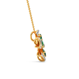 Collier pendentif fleur en or 18 carats de luxe avec pierres vertes taille émeraude et accents de diamants ronds pour femmes - Product Image 4