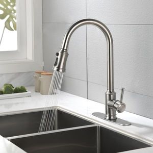 Rubinetto da cucina monocomando ad arco alto estraibile in acciaio inossidabile lucido, con doccetta estraibile, design a livello singolo, stampa gratuita - Product Image 3