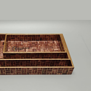 Ensemble de 3 plateaux décoratifs rectangulaires en MDF, mosaïque de luxe en acajou émaillé, motif bois de rose profond, organisateur de bureau de direction - Product Image 2