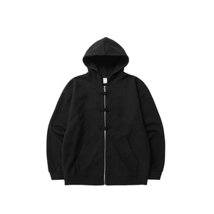 Sweat-shirt à capuche noir pour homme, fermeture éclair, coupe ample, décontracté, en polaire, couleur unie, pour l'automne - Product Image 2