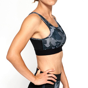 Women's White Yoga Sports <b>Bra</b> With <b>Blue</b> Contrast Band Scoop Neck Racerback Medium Support Breathable Seamless Design - Product Image 4