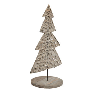 Décoration de table en bois sculpté en forme de sapin de Noël avec motifs découpés, nœud en ficelle et clochette suspendue pour une présentation festive - Product Image 6