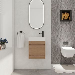 18-Inch <b>Floating</b> <b>Wall</b>-Mounted Bathroom Vanity with White Resin Sink and Soft-Close Cabinet Door - Product Image 3