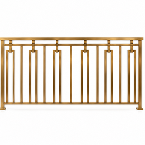 Modern Premium Gold Tone Metal Staircase <b>Railing</b> with Geometric Rectangular Bar Balusters for Contemporary Interiors - Product Image 3