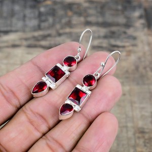 Nikhil Gems NG-033 Elegant Red Garnet Gemstone 925 Sterling Silver Handmade Dangle Drop <b>Earrings</b> Trendy Jewelry Gift for Women - Product Image 5