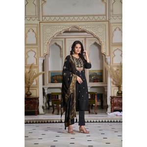 Hermoso Salwar Kameez de Seda para Fiestas, Talla XL, Top y Pantalón con Dupatta, Elegante Ropa de Fiesta - Product Image 5