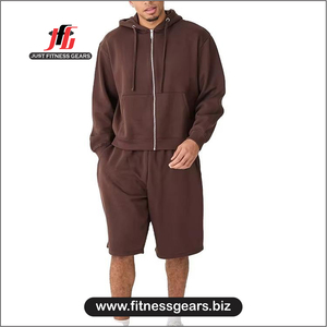 Custom Logo Breathable Lightweight Polyester/Cotton Winter <b>Men's</b> <b>Short</b> Suit Solid Color 2 Piece <b>Hoodie</b> <b>Shorts</b> <b>Set</b> Adult - Product Image 1