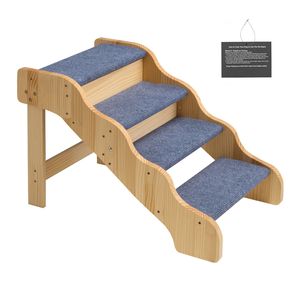 4 Step Wood Pet Stairs with 150lbs Load Capacity Non-Slip Surface Stable Design for Cats <b>Dogs</b> to Reach High <b>Beds</b> <b>Sofas</b> Cars - Product Image 1