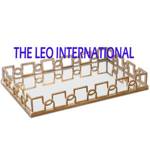 Plateau en verre miroir de qualité alimentaire, design rectangulaire, cadre en laiton finition antique, créatif - Product Image 1