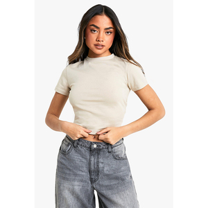 Camiseta sin mangas de algodón fresco para mujer, top corto sexy de color liso con textura acanalada para club, precio económico, OEM - Product Image 1