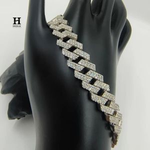 Mens <b>Iced</b> <b>Out</b> Miami Cuban Link Bracelet, Silver Tone CZ Diamond Prong Set Bracelet - Product Image 6