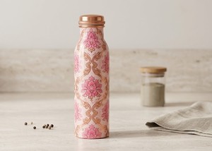 Botella de Agua de Cobre con Estampado Floral Hecha a Mano, con Tapa de Cobre Hermética, Diseño Tradicional de Esmalte Azul, para Bebidas Ayurvédicas - Product Image 2