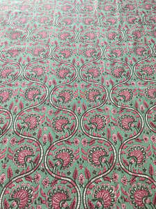 ผ้าคอตตอนพิมพ์ลายดอกไม้สีชมพูลายดอกไม้สีเขียวรูปปลาแซลมอนสีเขียวกลางชาสำหรับผู้หญิง - Product Image 3