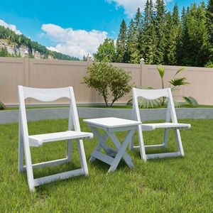 White HIPS <b>Foldable</b> Garden Set <b>Small</b> <b>Table</b> and 2 Chairs Rectangular <b>Table</b> and Chair Set - Product Image 3