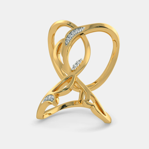 Geometric Yellow <b>Gold</b> <b>Cocktail</b> <b>Ring</b> With Pave Set Round Diamonds Minimalist Design Unisex Everyday Wear - Product Image 2