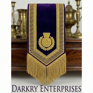 Écharpe de cérémonie maçonnique en soie blanche, broderie fil d'or, emblème G, bordure étoilée, faite à la main, écharpe de loge personnalisée avec pompons - Product Image 2