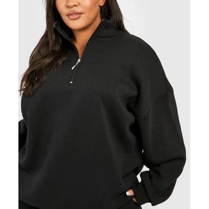 Sudadera Oversize de Felpa para Mujer con Cuello Redondo, Algodón y Fibra de Bambú, Color Negro Liso, Manga Larga, Hombro Caído, Transpirable, Casual de Otoño - Product Image 5