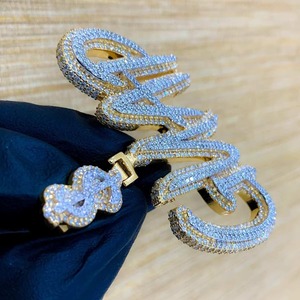 Double Layer Two Tone Iced Out <b>Pendant</b> <b>Solid</b> <b>Gold</b> Plated 925 Silver Moissanite Letter Name <b>Pendant</b> Hip hop Style Luxury <b>Pendant</b> - Product Image 4