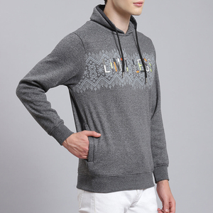 Sudadera con Capucha Gris para Hombre con Estampado Geométrico, Informal, Transpirable, de Punto, Corte Regular, para Otoño - Product Image 4