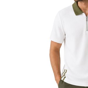 Customized <b>White</b> Olive Green Waffle <b>Polo</b> Shirt Half Zip Short Sleeve Textured Knit Golf <b>Polo</b> Custom Logo Private Label For Men - Product Image 3