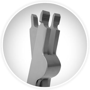 Acero inoxidable de primera calidad y duradero, este esparcidor de tres puntas de 9 pulgadas cuenta con mordazas dentadas con acción de resorte segura. - Product Image 3