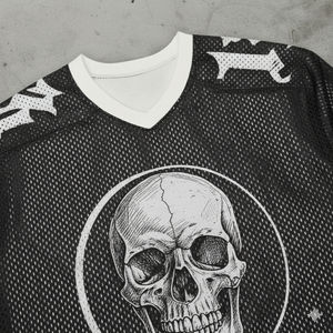 Camiseta de hombre con estampado de calavera, de manga larga, estilo waffle, corte holgado y corto, con diseño gráfico y malla, estilo streetwear - Product Image 6