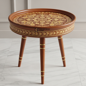 Brown Traditional Meena Wooden <b>Stool</b> – Handcrafted <b>Round</b> Decorative Tripod Accent <b>Stool</b> with Floral Design - Product Image 6
