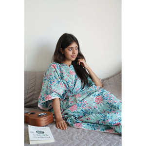 Women's Turquoise Rose <b>Kaftan</b> Elegant Sleepwear - Product Image 1