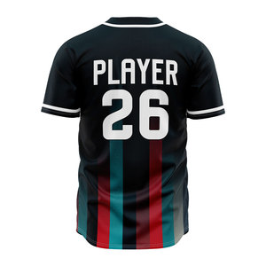 Maillot de baseball personnalisé en gros, chemise d'équipe entièrement boutonnée, sublimée, avec nom, numéro, logo et design couleur intégrale - Product Image 2
