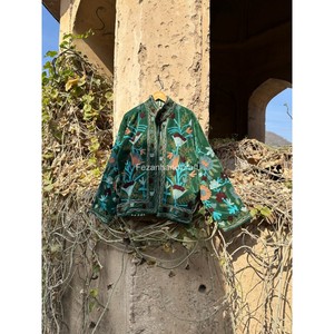 Green Velvet Jacket Uzbek Suzani Embroidery Jacket <b>Coat</b> Handmade Winter Unisex Jacket With Two Side Pockets - Product Image 6