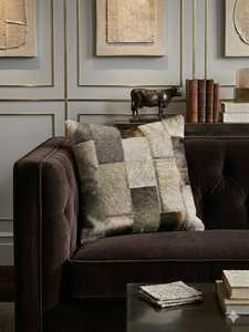 Handmade Hair On Real Cowhide Cushion Laser Engraved <b>Leather</b> Pillow <b>For</b> Luxury Interior Design & Architecture Decor - Product Image 1