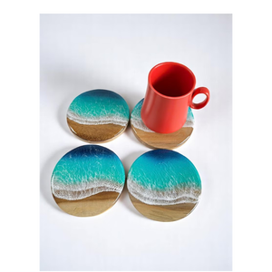 Posavasos Redondos de Resina y Madera Hechos a Mano, Diseño de Playa y Océano, Antideslizantes, 300 mm, Accesorios Modernos para Mesa - Product Image 4
