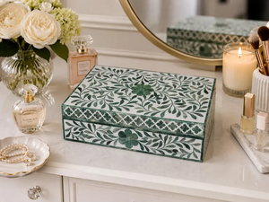 Handmade Green Bone Inlay Floral Box, Keepsake Jewelry Organizer, Luxury Box - Product Image 4