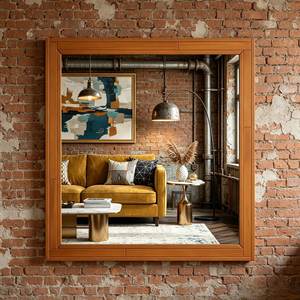 Classic Rectangular Solid Wood Wall Mirror <b>Framed</b> Border Natural <b>Oak</b> Timber Bathroom Vanity Living Room Decor Artwork Object HDs - Product Image 3