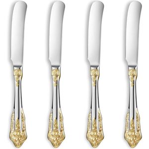 Splendido Set di 4 Spalmaburro e Coltelli in Acciaio Inossidabile 18/10 da 17,5 cm con Dettagli Dorati - Essenziali per la Cucina - Product Image 2
