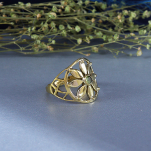 18K Gold Plated Brass Green Amethyst Floral Bohemian Cocktail <b>Ring</b> | Filigree <b>Statement</b> Wedding <b>Ring</b> - Product Image 4