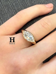 Luxury 2CT Marquise Cut Lab Grown Diamond Engagement <b>Ring</b> 14K Yellow Gold Three Stone Bezel <b>Set</b> Wedding <b>Ring</b> for <b>Women</b> - Product Image 3