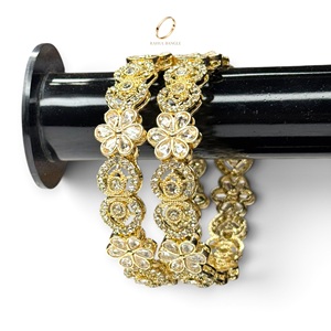 Designer Floral Stainless Steel <b>Crystal</b> Rhinestone Bangles 18K Gold Plated Women's Wedding Fashion Jewelry Collection Factory - Product Image 2