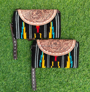 New Craftsmanship Western Hand Tooled Leather Saddle <b>Blanket</b> Wristlet Clutch Real Hand <b>Stitched</b> Purse Multiuse Women Wallet - Product Image 2