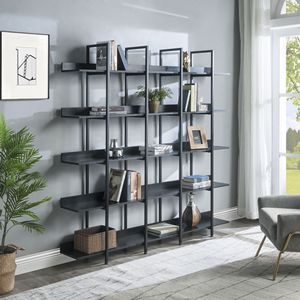 Libreria a 5 Ripiani in Stile Industriale Vintage, Scaffale Aperto per Casa e Ufficio con Struttura in Metallo e Pannelli in MDF - Product Image 2