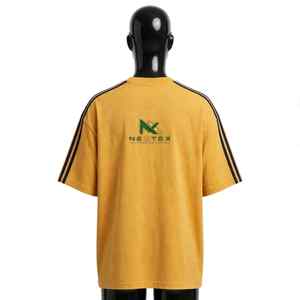 NEXTEX Unisex Sleeve <b>Stripe</b> <b>T</b> <b>Shirt</b> Mustard Navy Soft Cotton Jersey Crew Neck Casual Tee <b>Shirt</b> - Product Image 2