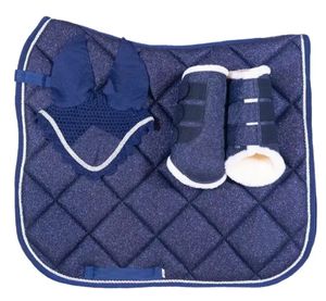 Juego de silla de montar premium con brillo, incluye orejeras, botas de cascabel, brida, halter, botas de protección y rienda, personalizable. - Product Image 6