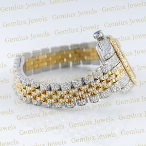 Probador de diamantes de calidad superior, esfera romana D VVS, reloj de Hip Hop con movimiento automático de dos tonos de oro de 14K completamente helado para mujer - Product Image 4