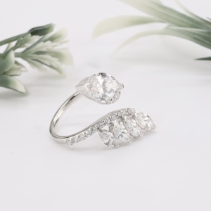 Luxury <b>White</b> Gold Marquise Cut lab Grown Diamond Bypass Ring Classic Botanical Leaf <b>Wrap</b> Spiral Band Fine Jewelry For Women - Product Image 4