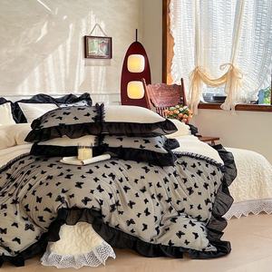 Ultra Soft Animal Print Samt Bettwäsche Set 400TC 4 Pcs Polyester Cosy Tröster Lace Trim Bett bezug Bettlaken Kissen - Product Image 4