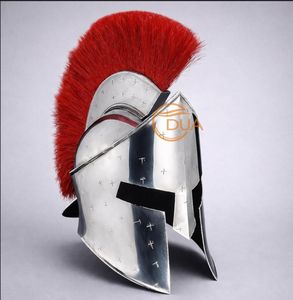 Casco de Armadura Corintia Griega Medieval con Penacho Rojo para Diseño de Caballero, Hierro Plateado Pulido, Halloween, Navidad - Product Image 4