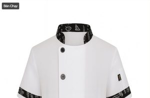 เสื้อเชฟสีขาวแขนสั้นแต่งลายสีดำ - Product Image 1