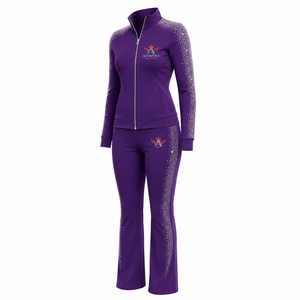 Survêtement de luxe pour femme avec strass, détails en cristal étincelant, matière douce, coupe confortable, veste zippée, pantalon assorti, OEM - Product Image 4